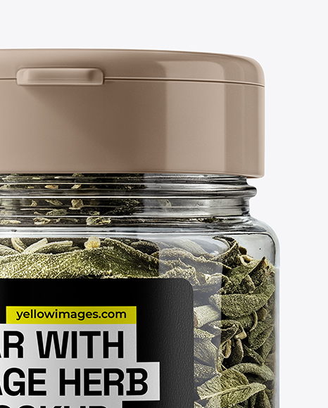 Plastic Jar with Sage Herb Mockup