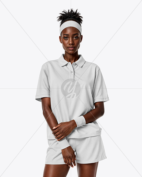 Afro-American Woman Wearing Tennis Polo Shirt and Shorts Mockup