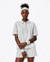 Afro-American Woman Wearing Tennis Polo Shirt and Shorts Mockup