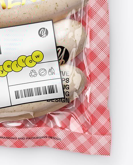 Glossy Plastic Flow-Pack with Sausages Mockup