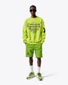 Young Black Man Wearing Oversize Sweatshirt and Shorts Mockup
