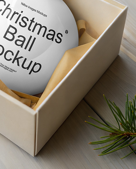 Glossy Christmas Ball in a Box Mockup
