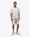 Young Tall Man Wearing T-shirt and Shorts Mockup