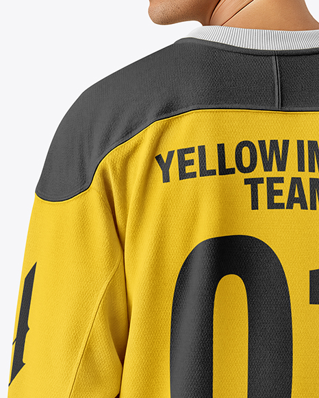 Man Wearing Ice Hockey Jersey Mockup - Back View