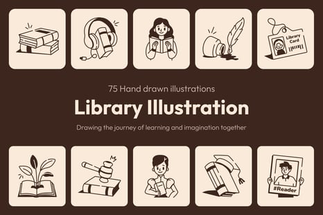 Library Drawing Illustration Set - Graphics