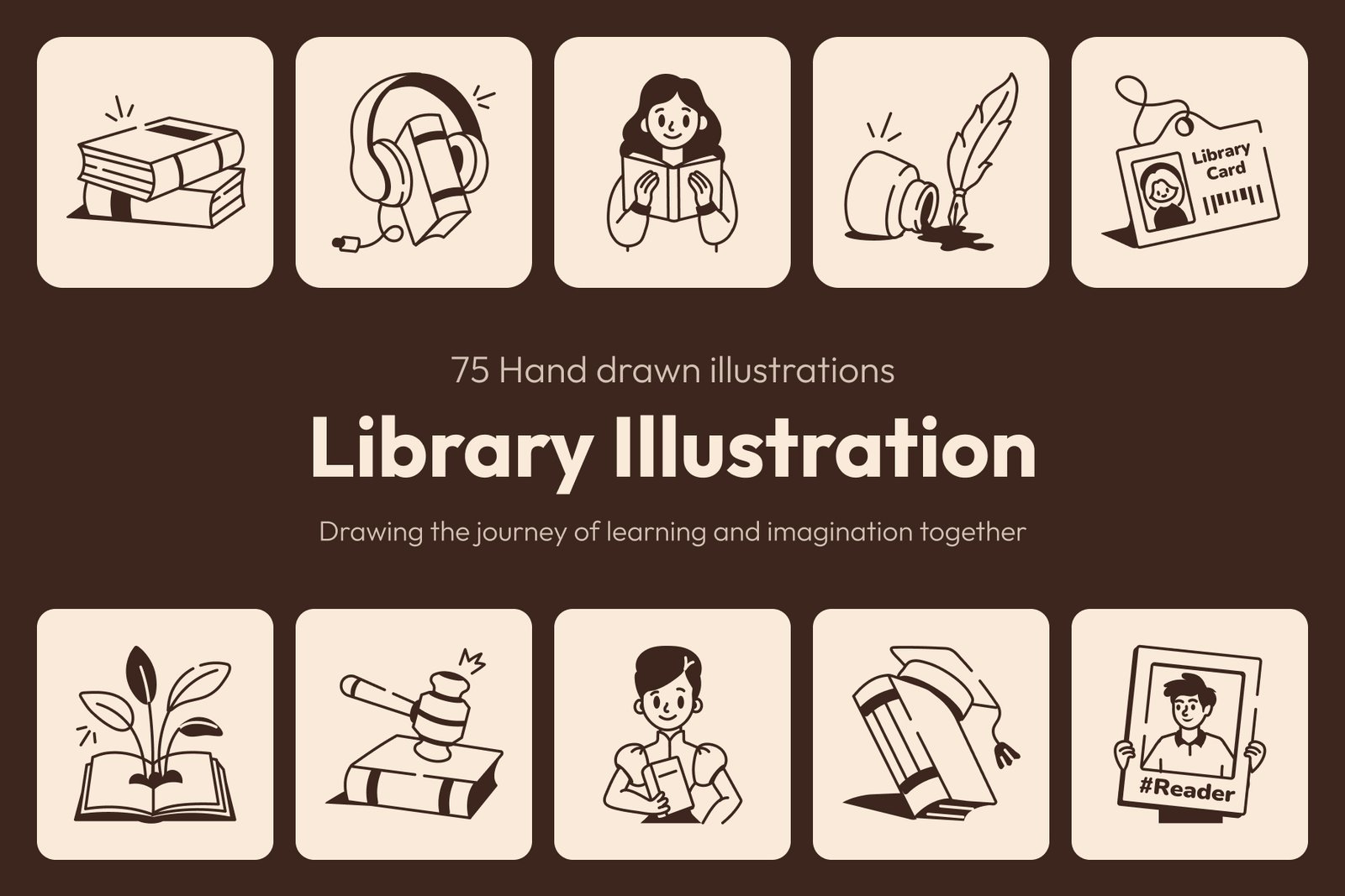 Library Drawing Illustration Set