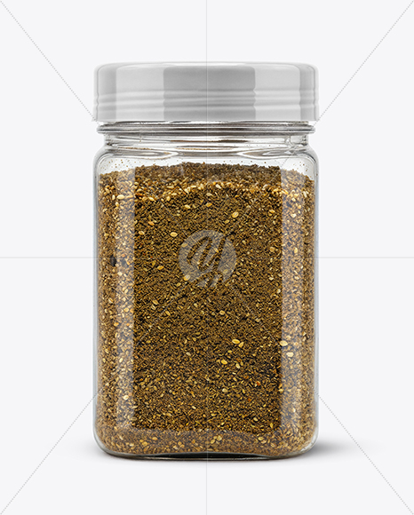 Square Plastic Jar with Za'atar Spice Mockup