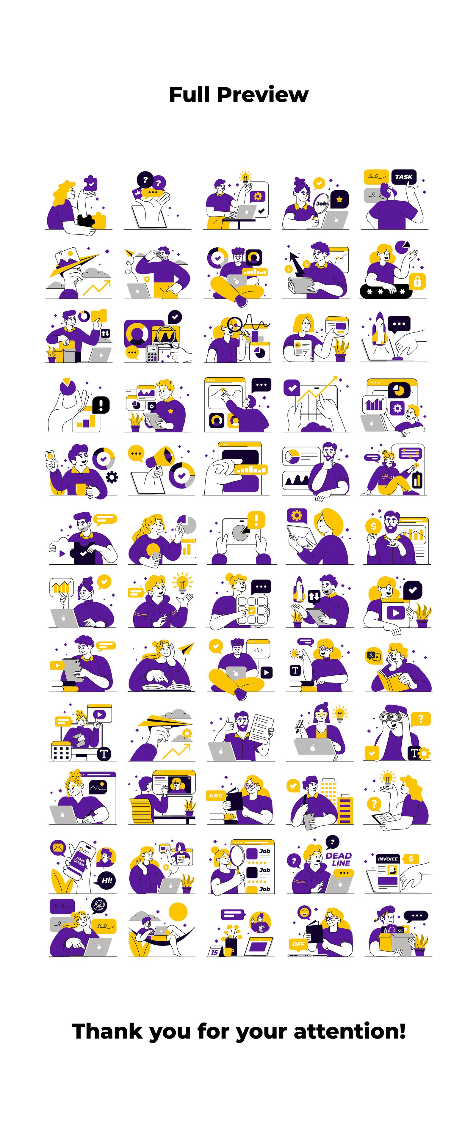Flat Business Illustration Pack – Bold Purple &amp; Yellow