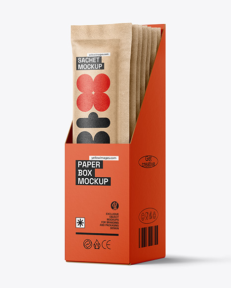 Kraft Sachets in Display Box Mockup - Gift box mockup