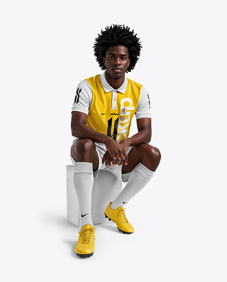 Man with Afro Hairstyle Wearing Full Soccer Kit Mockup - Mockup kit soccer