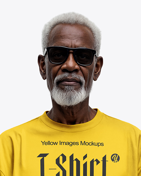 Elderly Afro-American Man Wearing Oversized T-Shirt & Sweatpants Mockup
