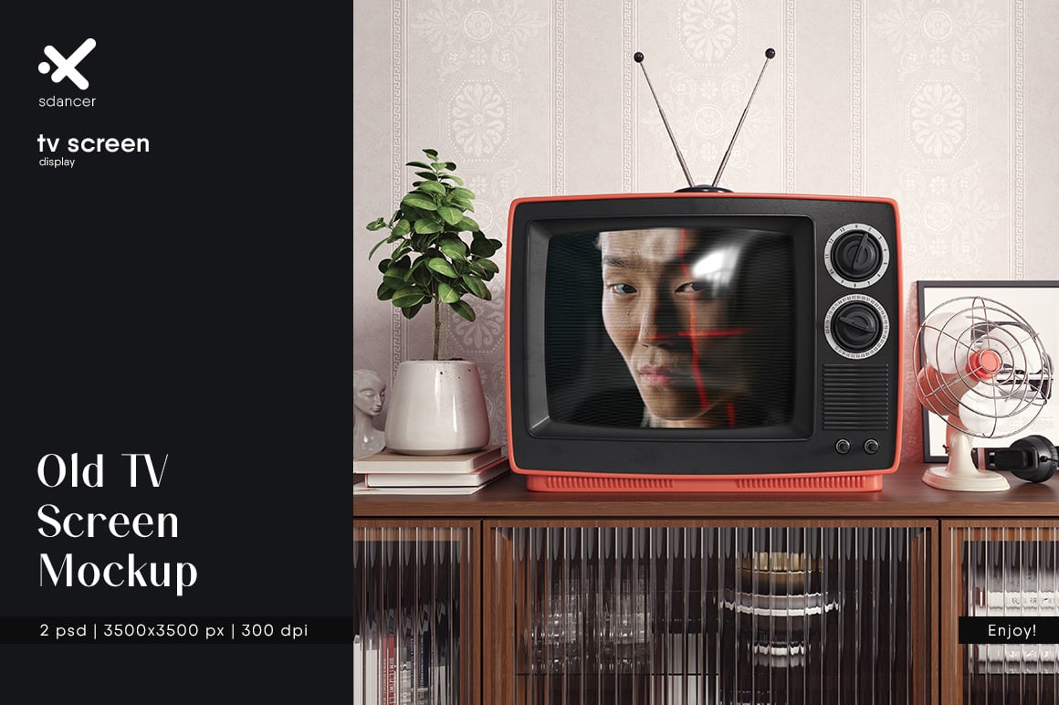 Old TV Screen In The Interior Mockup