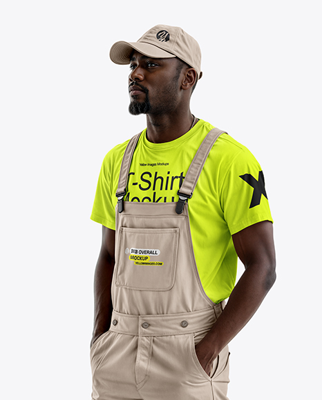 Afro-American Man Wearing a Bib Overalls and T-Shirt Mockup