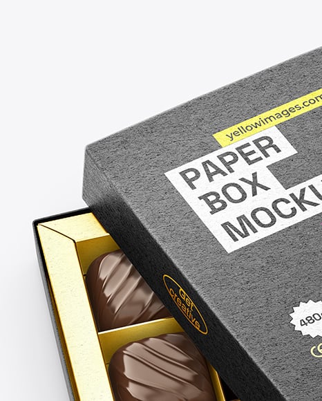 Kraft Paper Box with Chocolate Sweets Mockup