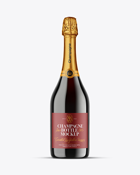 Green Glass Red Champagne Bottle Mockup