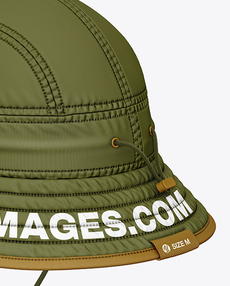 Twill Bucket Hat Mockup - Back Half Side View