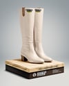 Pair of Women's High-Knee Boots on Shoe Box Mockup