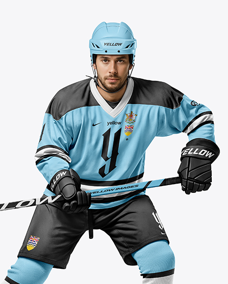 Man Wearing Full Ice Hockey Uniform Mockup