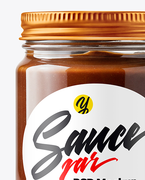 Glass Jar with Chocolate Fudge Sauce Mockup