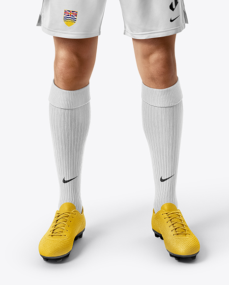 Man Wearing Long Sleeve Raglan Soccer Jersey and Shorts Mockup