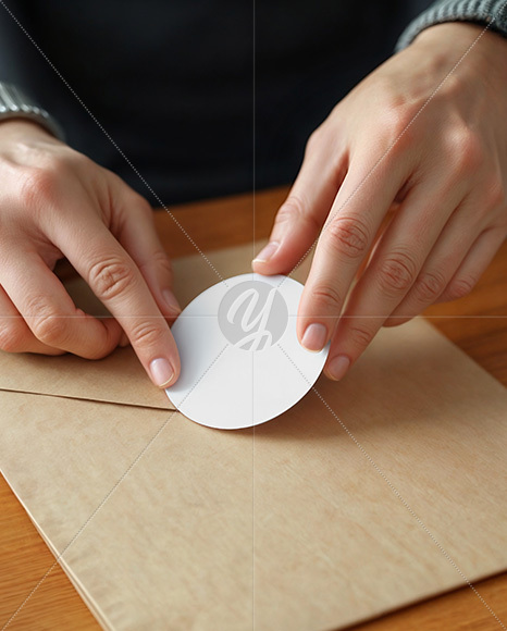Round Sticker in a Hands Mockup