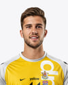 Man Wearing Soccer Jersey and Shorts Mockup