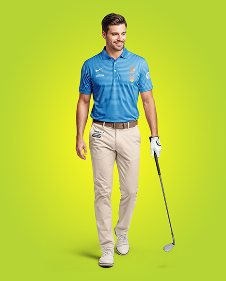 Man Wearing Golf Shirt and Chinos Mockup