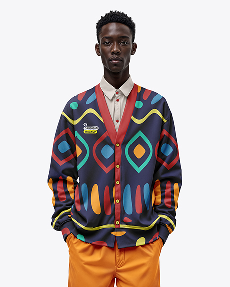 Black Man Wearing Cardigan and Pants Mockup - Jumper
