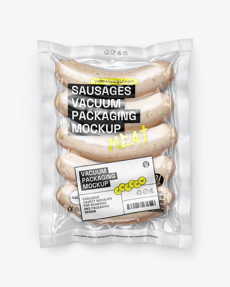Transparent Clear Plastic Flow-Pack with Sausages Mockup