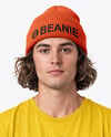 Man Wearing T-Shirt and Beanie Holding Skateboard Mockup