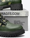 Pair of Women's Combat Boots with Shoe Box Mockup