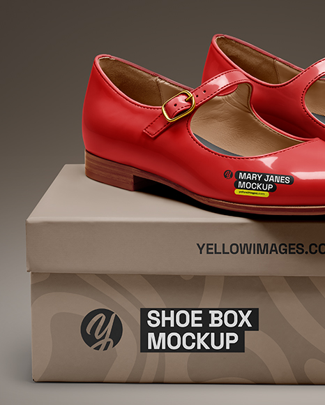Pair of Mary Janes with Shoe Box Mockup