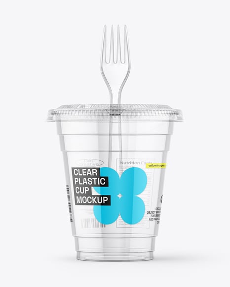 Clear Plastic Dessert Cup with Fork Mockup