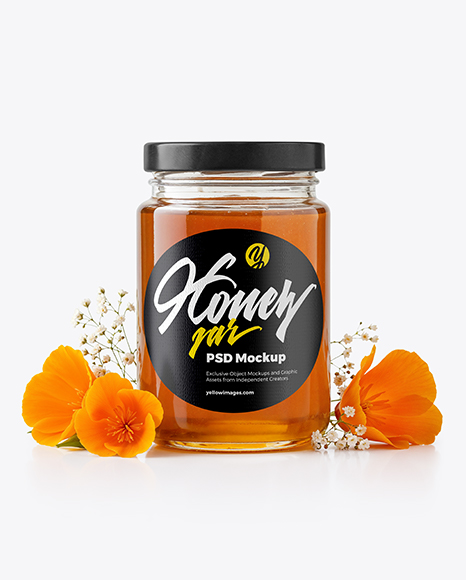 Glass Jar with Wildflower Honey Mockup