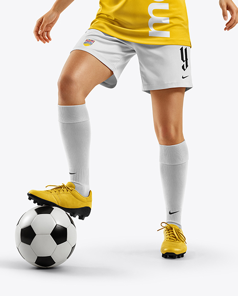 Woman Wearing Soccer Jersey and Shorts Mockup