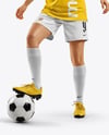 Woman Wearing Soccer Jersey and Shorts Mockup