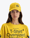 Young Woman Wearing T-Shirt and Baseball Cap Mockup