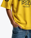 Man Wearing Oversized T-Shirt and Sun Visor Mockup