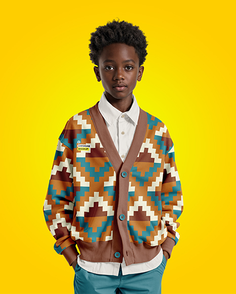 Afro-American Boy Wearing Cardigan and Shirt Mockup