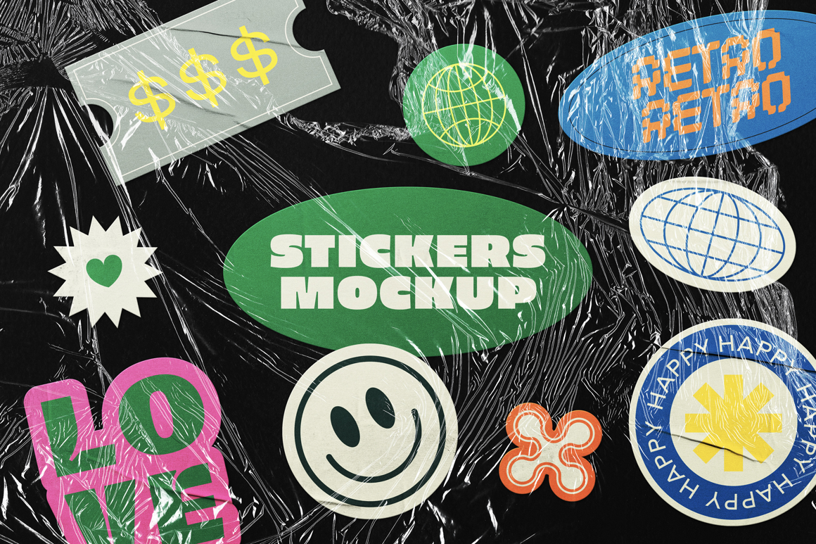 Wrinkled Plastic Stickers Mockup
