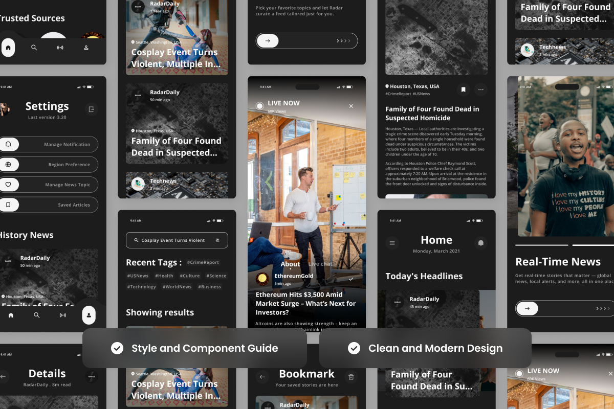 Radar - News Portal Mobile App Design Template