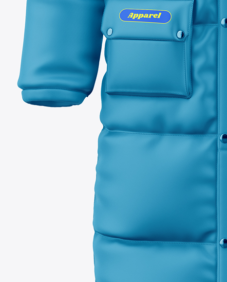 Men's Long Hooded Down Jacket Mockup - Front View