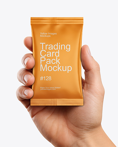 Matte Trading Card Pack in a Hand Mockup