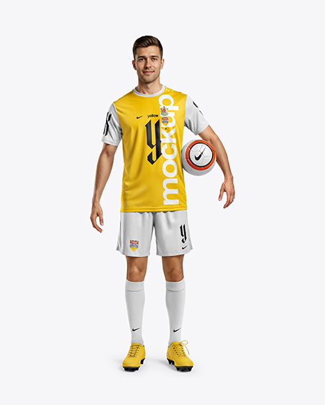 Soccer Player Wearing Jersey and Shorts Mockup - Football+Ball+Photoshop+Template+Hockey+Jersey+Jersey+Jersey+Design