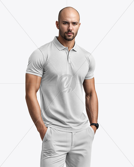 A Man Wearing a Polo Shirt and Pants Mockup