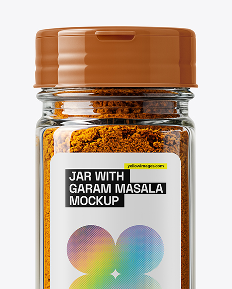 Square Glass Jar with Garam Masala Seasoning Mockup