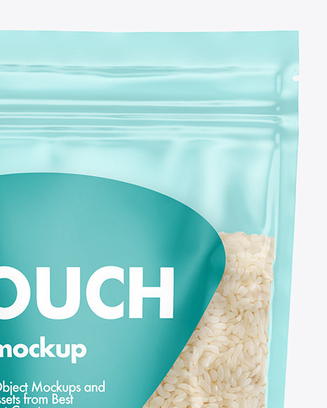 Clear Stand-Up Pouch w/ Rice Mockup