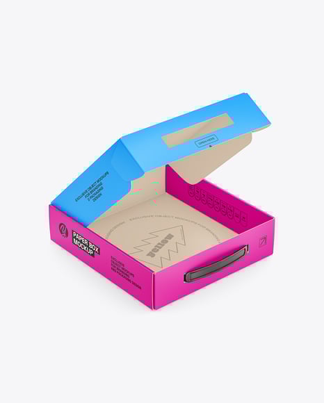 Opened Paper Box with Plastic Handle Mockup