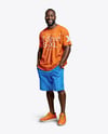 Black Man Wearing T-shirt and Shorts Mockup