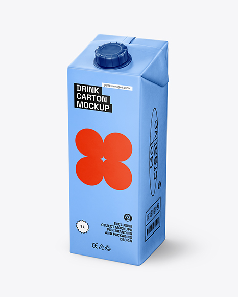 1L Carton Drink Box Mockup - Half Side view